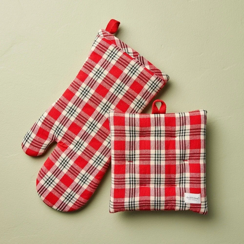 2pc Christmas Oven Mitt Potholder Set Red Plaid - Hearth & Hand Magnolia, Target